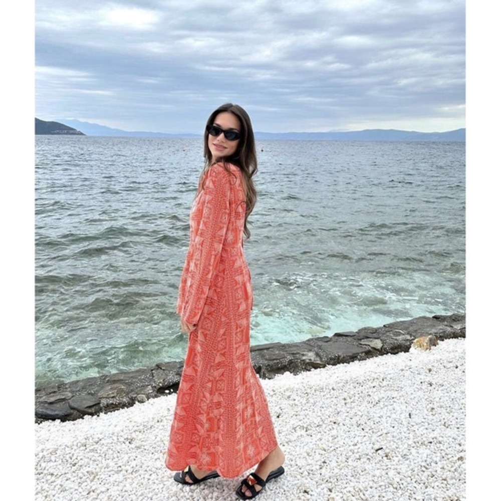 NWT!! ZARA Embroidered Dress Orange Vacation Beach Open Back Blogger Favorite XL